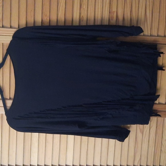 Michael Michael Kors Black Fringe Trim 3/4 Sleeve Cuff Hemline Tshirt Size SP - Picture 3 of 7